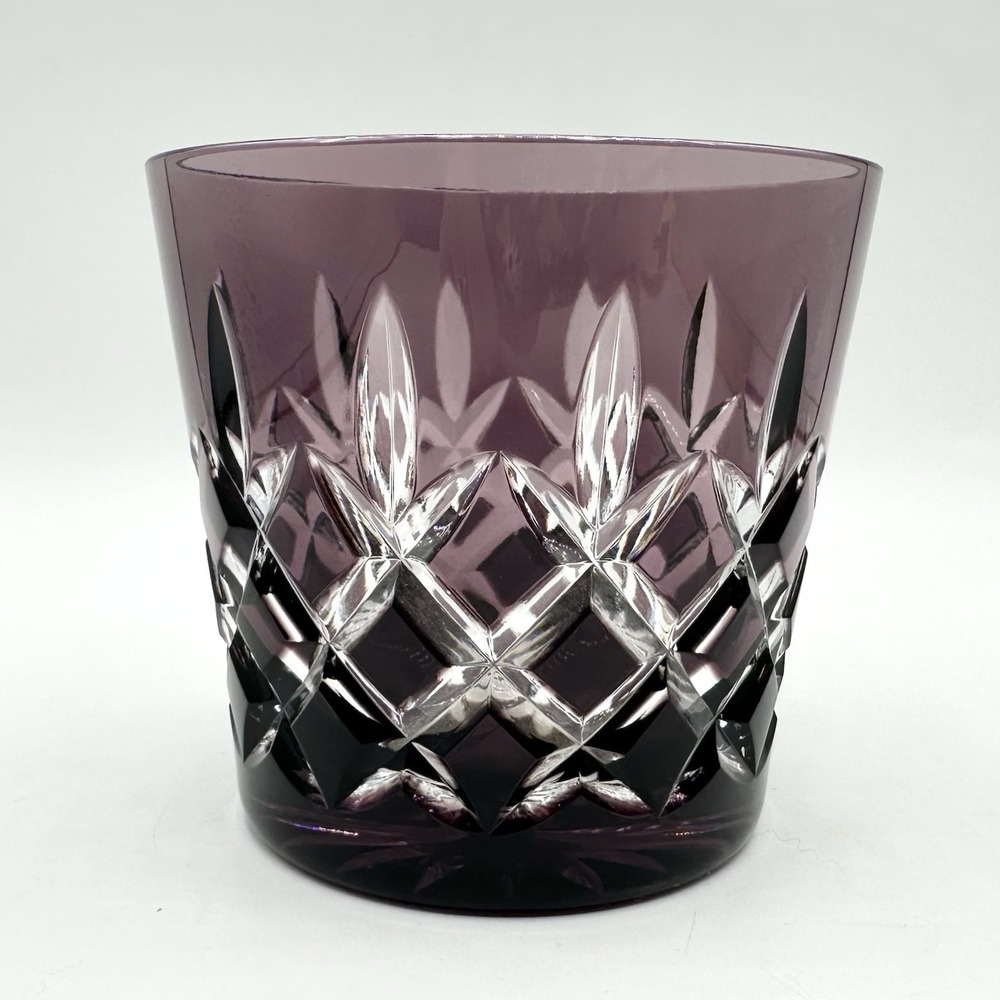 Ajka Purple Crystal Cut To Clear Whiskey Lowball Glass Bohemian Hungary